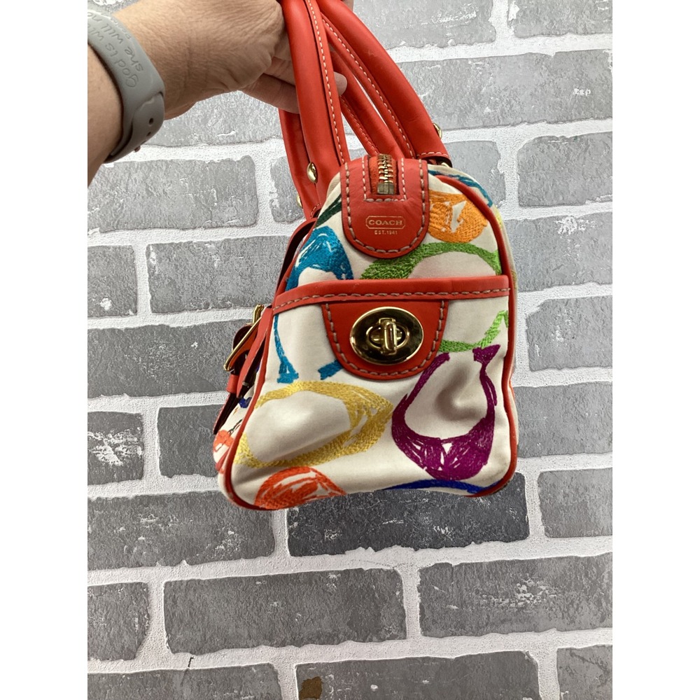 Coach Scribble Multi Color Canvas Satchel Bag Orange Leather Trim 2005 1857 - Picture 7 of 13